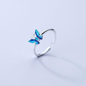 Cluster Rings Adjustable For Women 925 Sterling Silver 2023 Trend Fashion Jewelry Female Gift Blue Butterfly Fine Jewlery