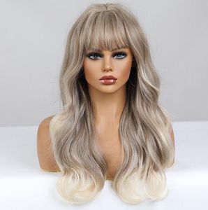 Långt vågigt 150% 4*4 spetsfront peruk för kvinnor lätt blond ombre peruk