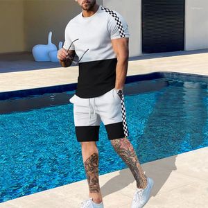 Мужские спортивные костюмы летние черно-белые полосы Мужские наборы спортивные мужские шорты повседневные футболки наряды 3D футболка