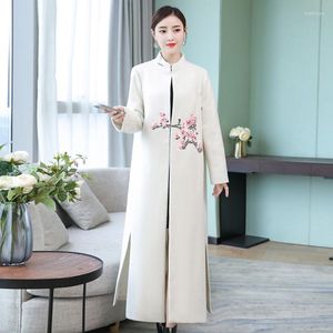 Ethnic Clothing Chinese Traditional Dress Winter Warm Long Coat Modern Cheongsam Qipao Women White Elegant Dresses FF2513