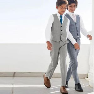 Herrenanzüge, grau, 2-teilig, formelle Kleidung für Jungen, schmale Passform, Weste, Hose, maßgeschneiderter Blumenstrauß-Anzug für besondere Anlässe für Junior-Kinder mit Jacke