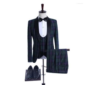 Abiti da uomo Ultimi disegni del cappotto della mutanda 2023 Costume Homme Matrimonio Vestido De Noiva Verde 3 pezzi Abito a quadri Uomo Abito da sposa Smoking dello sposo