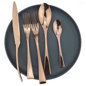 Dinnerware Sets Rose Gold 5Pcs Portable Travel Cutlery Set Knife Fork Spoon Dessert Teaspoon Silverware Stainless Steel