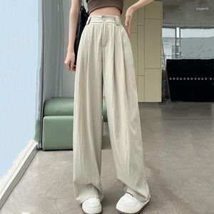 Calça Feminina Estilo Japão Casual Algodão Linho Perna Larga Feminina Moda Primavera Verão Drapeado Cintura Alta Femme Calças Soltas Retas