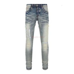 Abbigliamento firmato Amires Jeans Pantaloni in denim Amies 2023 High Street Fashion New Mens Jeans blu rotti fatti di vecchie lettere Pantaloni alla moda645243