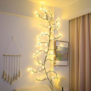 Artificial Plant Rattan With Decorative Lights 144 LEDs 7.5FT Willow Garland Flexible Vine Branch For Holiday Home DIY Decor