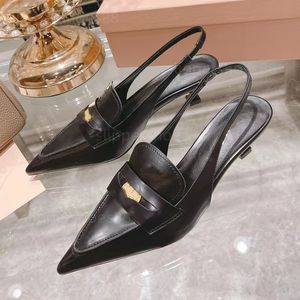 Designer Slingback Heels Schuhe Frau echte Leder -Penny -Laibers spitze Zehen Heels Sandles Slingback Pumpe Kätzchen Absatz Schwarz weiß braun bequemer Modekleid Schuh