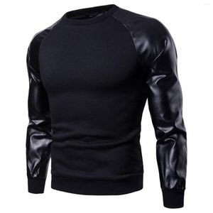 Men's Hoodies Patchwork Leather Men Hoodless Sweatshirts Fashion Males Autumn Winter Streetwear Casual Pullover Coats