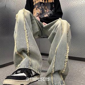 Men's Jeans Loose Men Ankle Length Male Straight Denim Pants Streetwear Baggy Spring Washed Trousers D94