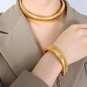 Necklace Earrings Set Gothic Hip Hop Stainless Steel Bracelet Punk Elastic Snake Bone Choke Ring Women's Fashion Jewelry