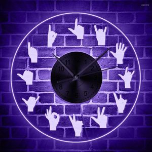 Wall Clocks 12" Hand Showing Symbols Acrylic Decorative Clock Time Finger Signs Home Decor Round Art Watch Timepiece