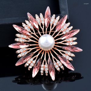 Broches pinos Broches Leeker Luxury Hollow Flower Pearl Broche for Women Pin com pedras de zircão cúbico azul Acessórios de jóias vintage 183 Lk2