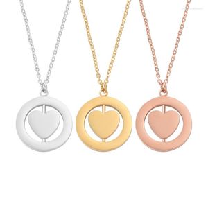 Pendant Necklaces Stainless Steel Rotatable Round Heart Blank To Record Metal Statement Name Necklace Mirror Polished Wholesale 10pcs