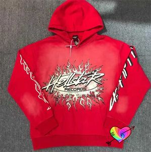 2023 Wash Red Hellstar dios Records Hoodie Masculino Feminino 1 1 Flame Graphic Hellstar Hoodie Oversize Pullovers Vintage T230806