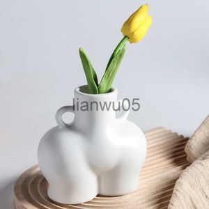花瓶クリエイティブボディアート花瓶白い黒のセラミックbut部花のための花瓶