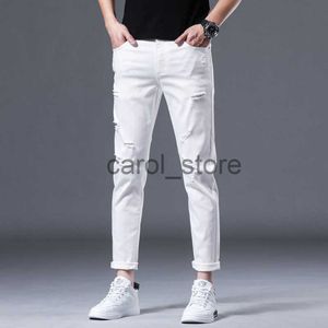 Męskie dżinsy Nowy styl Białe szczupłe dżinsy męskie dżinsy gorące modne stretch swobodne chude dżinsy męskie spodnie Pencil Bawełniane dżinsowe spodnie Mężczyzna J230806