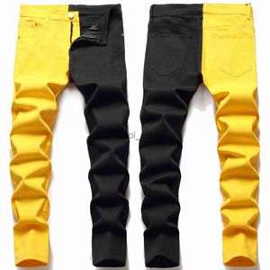 Mäns jeans Nya herrarna Male 2021 American Style Fashion Stitching Two-Color Blue and Black Trend Stretch Jeans Trousers Denim Pants 512 J230806