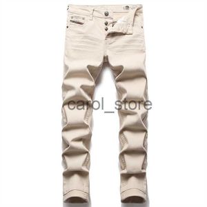 Herr jeans män jeans enkel atmosfär ren färg casual byxor midwaist broderi mode denim byxor smala stretch streetwear j230806