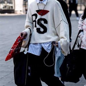 Raf Simons 2023ss New Classic Rs Letters Short Long Sleeve Loose Round Neck Knit Wool Sweater T230806