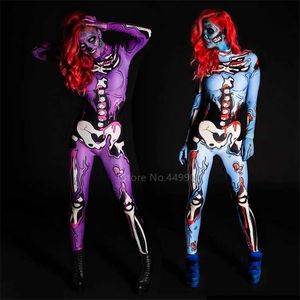 Theme Costume Scary Come Skeleton Women Wine Red Wig Halloween Day of The Dead Horror Zombie Vampire Cosplay Fancy Dress Carnival Party L230804