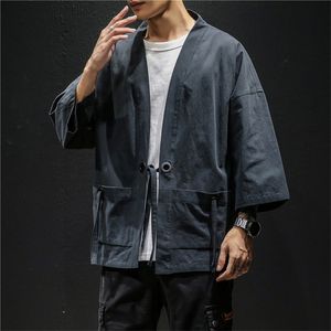 Mensjackor japanska kimono kortläge traditionell man linje skjorta fast kostym samurai streetwear yukata haori 230804