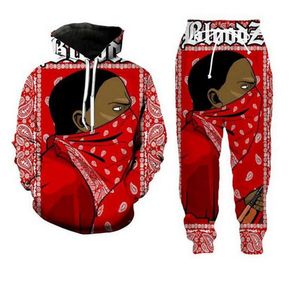 New Men/Womens Bandana Funny 3D Print Fashion Tracksuits 힙합 바지 + 후드 트랙 슈트 세트 RA039