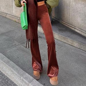Women's Pants Women High Elastic Waidt Floor Length Solid Color Slim Fit Flared Hem Soft Stretchy Lady Breathable Hip Hop Long Trousers