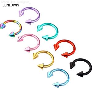 Nose Rings Studs JUNLOWPY 316L Surgical Stainless Steel Circular Barbells Horseshoe Nose Ring Lip Ear Stud Piercing Earring Body Pircing Jewelry L230806