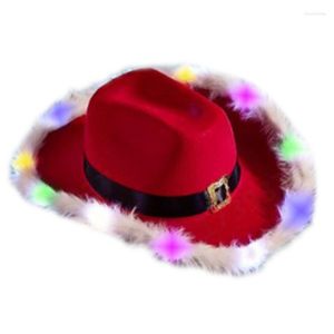 Baskenmütze mit beleuchteter LED-Krempe, Cowboy-Cowgirl-Hut für Weihnachtsfeier-Hüte für Erwachsene