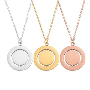 Pendant Necklaces Stainless Steel Rotatable Round Blank To Record Metal Statement Bar Name Necklace Mirror Polished Wholesale 10pcs