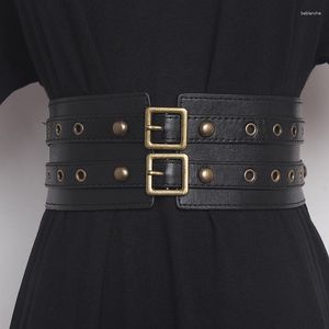 Belts Women's Runway Fashion PU Leather Elastic Punk Cummerbunds Female Dress Corsets Waistband Decoration Wide Belt TB2634