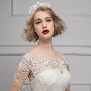 New High Quality Bride Shoulder Chain Bridal Crystals Lace Wraps Wedding Bridal fashion Necklace Jewelry Rhinestones Noble romance222G