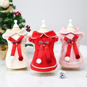 Dog Apparel Woolen Dress Autumn Winter Princess Skirt Christmas Small Clothes Cute Bow Kitten Puppy Coat Holiday Sweater Poodle Yorkie