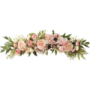 Decorative Flowers Wreaths Wedding Arch Flowers Pink Rose Decorative Floral Swags Greenery Arbor Floral Arrangement or Sheer Drapes Wedding Chair Ceremony 230804