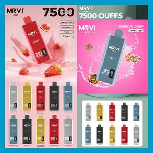 Mrvi Holy 7500 Puffs Descartável Vape Pen E Cigarette Device Com 600mAh Bateria 15ml Pod Pré-cheio Catridge recarregável vs 2023 Screen Display CNC Slick