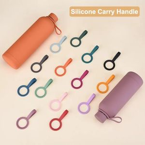 Silicone carry handle Carrier Strap Holder Handle for Water Bottle Silicone Bottle Holder with Safety Ring Carabiner for Hiking Camping Walking AU07