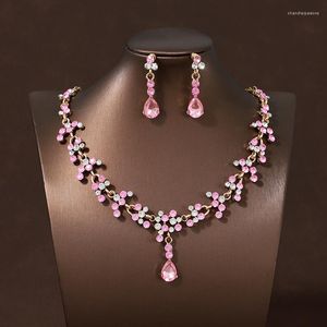 Ketten Barock klassische Accessoires rosa Halskette Ohrringe Hochzeit Braut elegante Party Königin für Frauen
