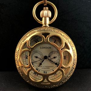 Pocket Watches Vintage Copper London 1856's Antique Hands Mechanical & Fob Hand Winding Skeleton Mens Watch 30cm Chain