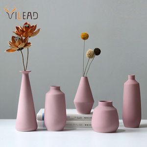 Vaser Vilad Nordic Ceramic Vases Pastoral Style Pink Frosted Plant Ware Home Decor Torkt Flowers Art Living Room Tablett Dekoration 230804