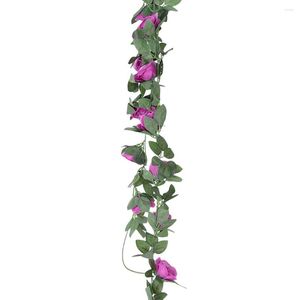 Decorative Flowers 1/2/3/5 Artificial Rose Flower Garland Fake Vine Realistic Wall Hanging Home El Office Wedding Party Craft Purple