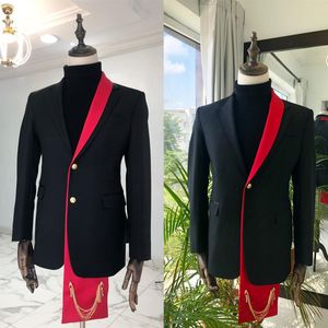 Freizeit-Herren-Hochzeitsanzüge, Revers, Bräutigam, Schwarz-Rot, Smoking, Business-Jacke, Abendparty, Maßgeschneidert, nur Blazer