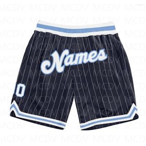 Pantaloncini da uomo Custom Navy White Pinstripe Bianco-Azzurro Authentic Basketball 3D All Over Printed Quick Drying Beach