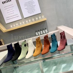 デザイナーブーツVolver Ankle Boot Women Sock BootStretch Booties Ladies Stirrup Heel Bootie本革靴スリップオンハイヒール