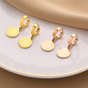 Fashion Retro Portraits Charm Earring Gold Stainless Steel Huggie Earrings