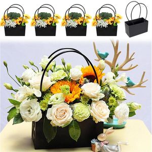 Gift Wrap 10Pcs Kraft Paper Bags Black Handy Flower Box Wedding Candy Cake Portable Handbag Birthday Party Favor