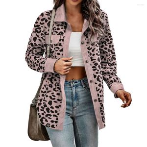 Kvinnorjackor Spring Autumn Thin Shirt Coat Women Lapel Långärmning Single Breasted Leopard Patchwork Color Loose Jacket Outwear