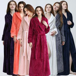 Roupa de Dormir Feminina Masculina Inverno Grosso Quente Casal Roupão de Banho Coral Fleece Kimono Robe Camisola Camisola de Banho Solta Macia Longa Roupa de Dormir