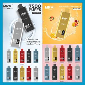 MRVI Kutsal 7500 Puflar Tek Kullanımlık Vape Kalem E Sigara Cihazı 600mAh Pil 15ml Pod önceden doldurulmuş Catridge şarj edilebilir Enged Ekran CNC Slick Prime