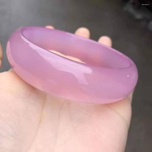 Bangle Real Natural Agate Chalcedony Exquisite Pink breda armband Kvinnor Jade Bangles Perfect Jadeite smycken Tillbehör