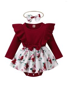 Zestawy odzieży Baby Girl Floral Romper Sukienka Zestaw z marszczyzną kombinezonami bez rękawów - uroczy strój do rozbicia ciasta na szykowne okazje